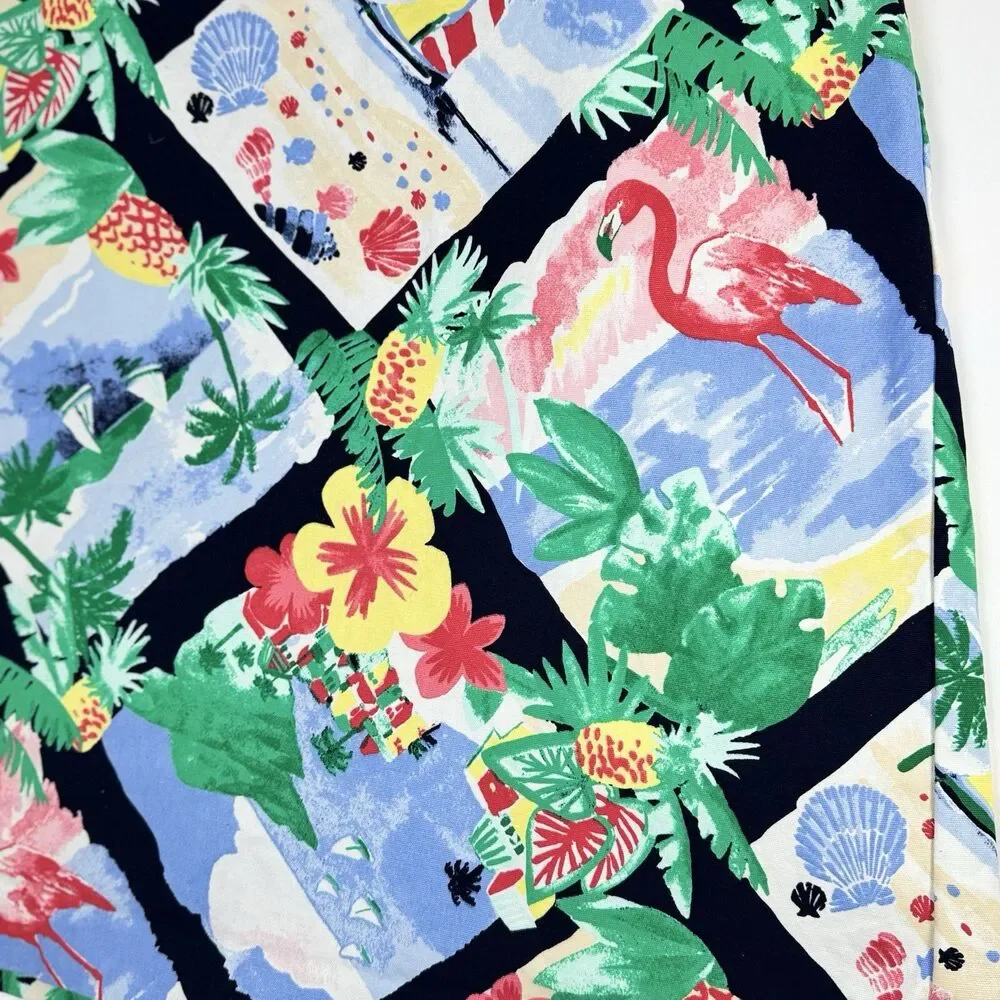 Talbots Skirt 16W Blue Tropical Print Cotton Stretch Summer Casual A Line Preppy